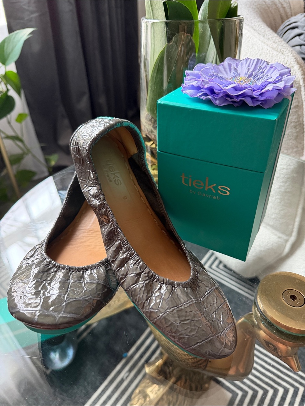 Tieks Slate Gray Croc-Embossed Ballet Flats